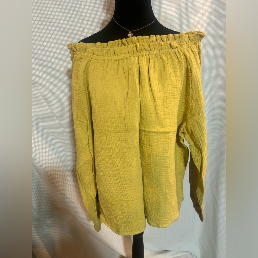 C & California Off-Shoulder Ruffled Top in Chartreuse Yellow